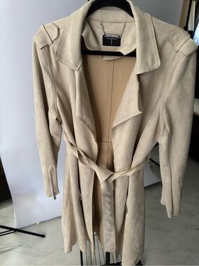 Beige Suede Belted Trench Coat - Women's Jacket & Coat